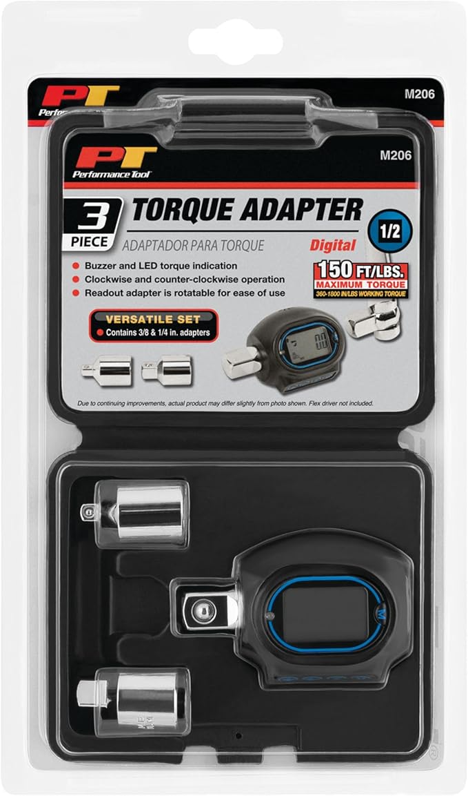 Performance Tool M206 Digital Torque Adapter (1/2'' Drive & includes adapters for 3/8'' and 1/4'')
