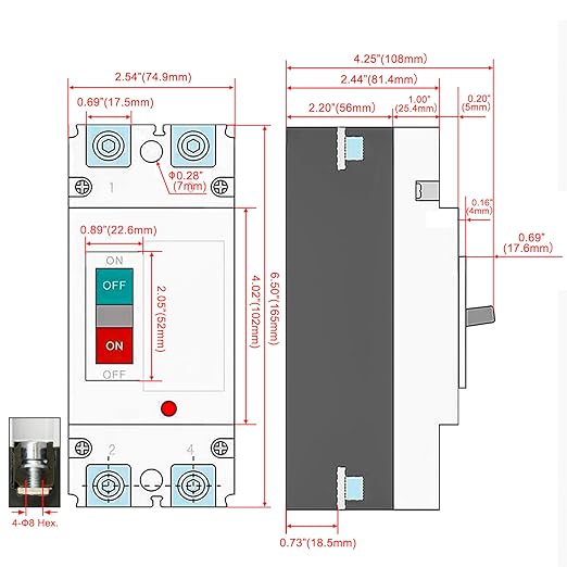 Heschen DC Molded Case Circuit Breaker MCCB, HSM1PV-250, 2 Poles, DC550V Photovoltaic Circuit Breaker, for Solar PV System Solar Panels Grid System (180A)
