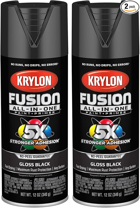 Krylon K02702007 Fusion All-In-One Spray Paint for Indoor/Outdoor Use, Gloss Black, 12 Ounce (Pack of 2)
