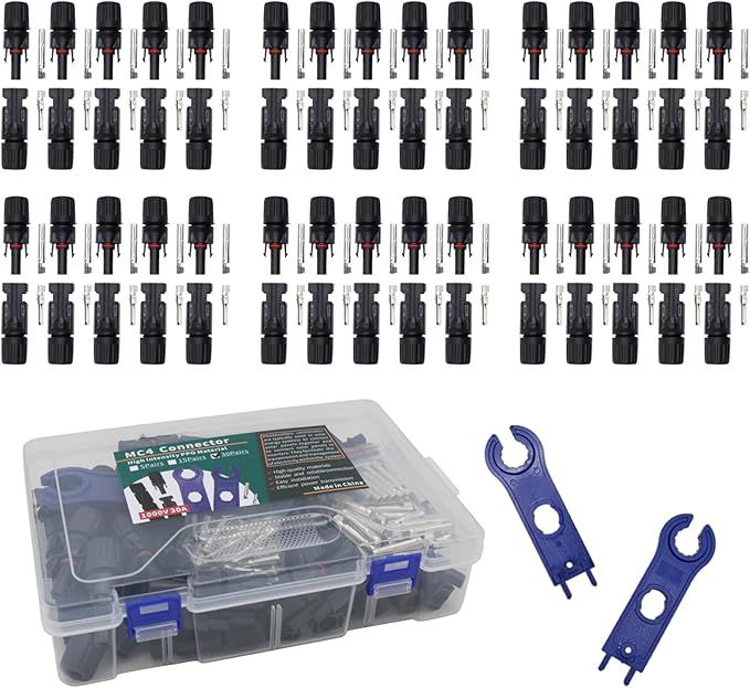MC4 Connector - 30 Pairs (Male/Female) of Connector for Outdoor Solar Power Systems, Plus a Complimentary Pair of Wrenches - Durable Solar Connectors