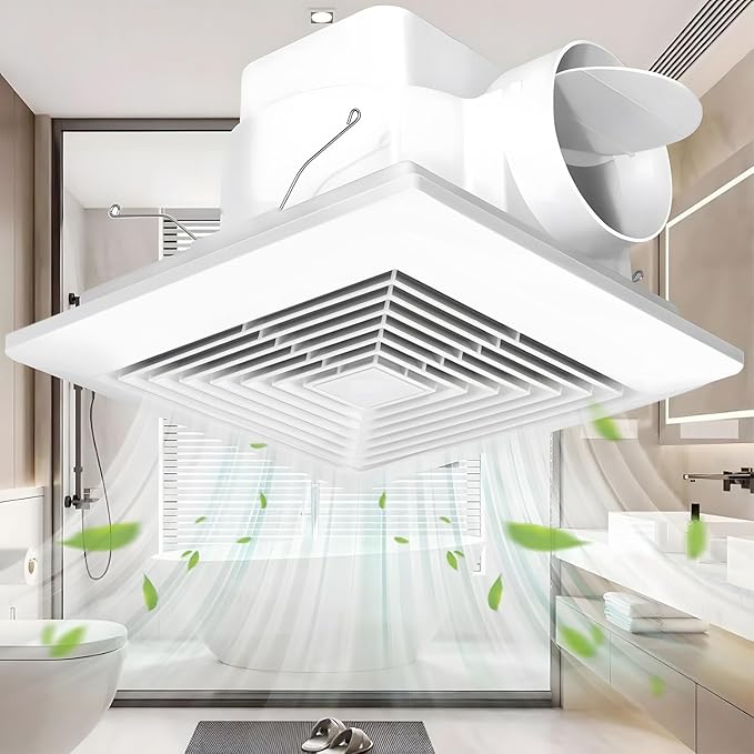 Bathroom Exhaust Fan for Ceiling,Household Bath Vent Ventilation Fan,110 CFM,4-in Duct,1.0 Sones Quiet Operation,13W Energy-Saving 12" Plastic Panel Shower Vent Extractor,10"x10" Mounting Hole
