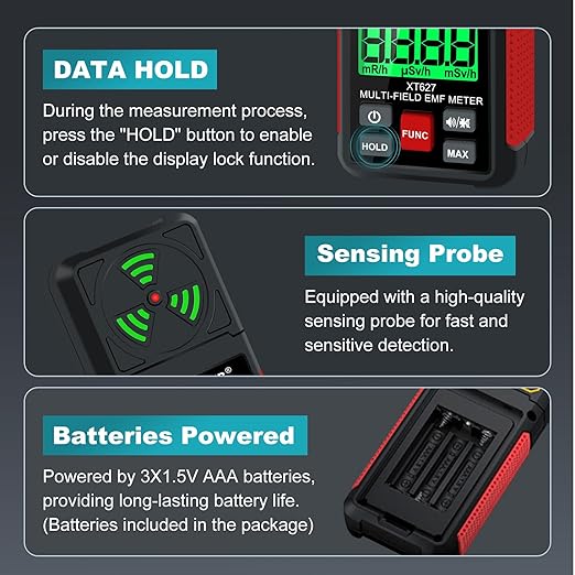 Xin Tester EMF Detector Meter 3-in-1 Digital Electromagnetic Radiation Magnetic Field Reader Tester, Home Outdoor Microwave Radioactive Ghost Hunting Cell Phone Towers WiFi Signal Detecting