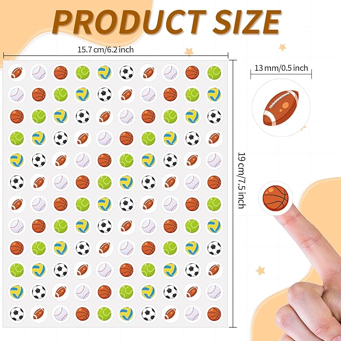 2400 Pcs Small Stickers for Kids,Sports Stickers for Kids Soccer Basketball Football Baseball Tennis Ball Stickers for Party Envelopes Scrapbook Gifts DIY Supplies,0.5in（Ball）