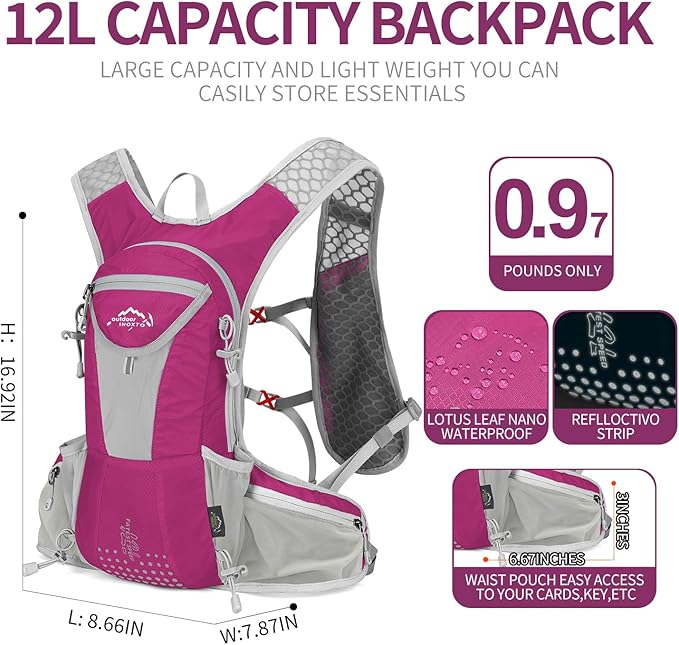 IX INOXTO Hydration Pack Backpack, Lightweight Water Backpack with 2L Hydration Bladder Daypack for Men Women,Running Hydration Vest for Trail Running Hiking Cycling Race Climbing