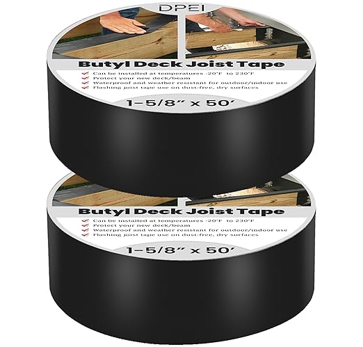DPEI Deck Joist Tape for Decking 1 5/8" X 50' Butyl Flashing Joists Tape for Decks,Beams, 2 Rolls