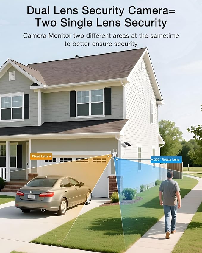 ANRAN 2 Pack Dual-Lens Solar Security Camera Wireless Outdoor - 3MP Fixed Wide-Angle + PTZ 360° View, Home Security Camera with Color Night Vision, 2-Way Talk, PIR Motion Detection, 100% Wire-Free