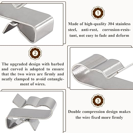 Biaungdo 30 Pcs Trailer Frame Wire Clips, Stainless Steel Metal Solar Panel Wire Clip 22.5 mm/ 0.89 Inch Double Wire Clamps Wire Rope Clips for PV Wiring Boat Cable, Boat Trailer