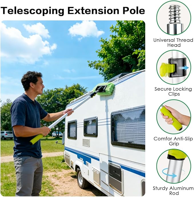 10FT Car Wash Brush with Long Handle, Car Cleaning Kit with Telescoping Pole and Soft Bristles Brush, Detailing Brushes, Tire Brush, Car Wash Sponge & Towel for RV, SUV, Trucks, Floors, House Siding