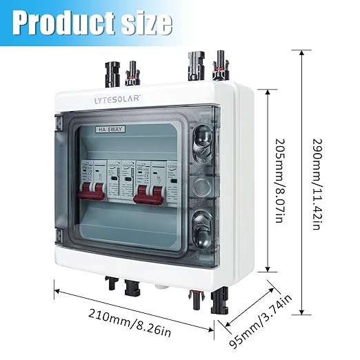 2 String 1000V PV Combiner Box 2 in 2 Out, Dual String 63A DC Circuit Breaker with Solar Disconnect Function, Surge Protection, IP65 Weather-Resistant Enclosure