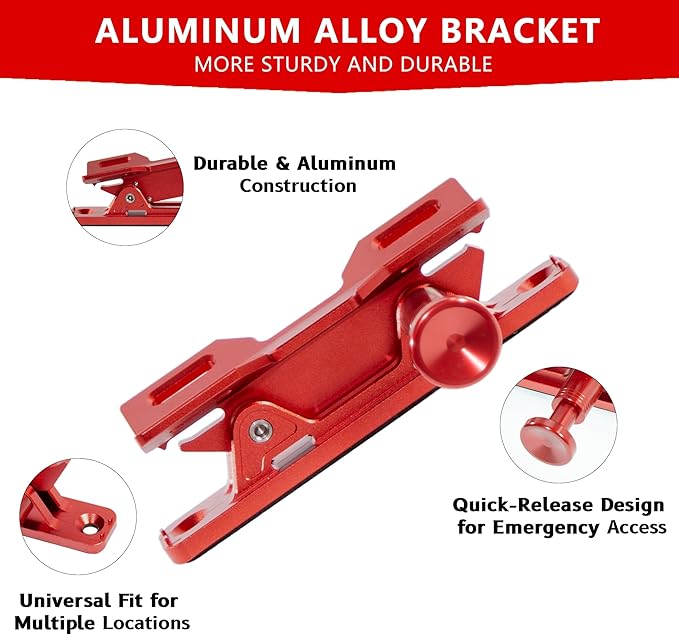 Quick Release Fire Extinguisher Mount - Aluminum Adjustable UTV Roll Bar Fire Extinguisher Holder Mounting Bracket Compatible with Jeep Wrangler TJ JK JL JKU Polaris RZR Ranger Can-Am X3, Red