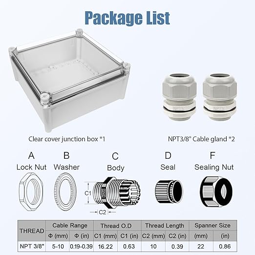 LeMotech Junction Box IP67 Waterproof Dustproof Electrical Box Project Box DIY Enclosure Gray with Transparent Clear Cover, External Size 11x11x5.1in (280x280x130mm)