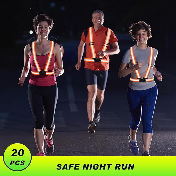 Hercicy 20 Pcs Reflective Vest High Visibility Safety Vests, Adjustable Running Gear Straps Lightweight Reflector for Construction (Orange)
