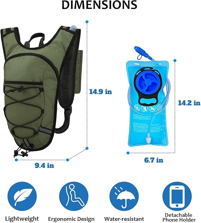 Lightweight Hydration Backpack 2L Water Bladder Pack for Running, Cycling, Hiking – Anti-Theft Water Backpack with Phone Holder, Trekking Pole Holder & Reflective Strips for Men & Women