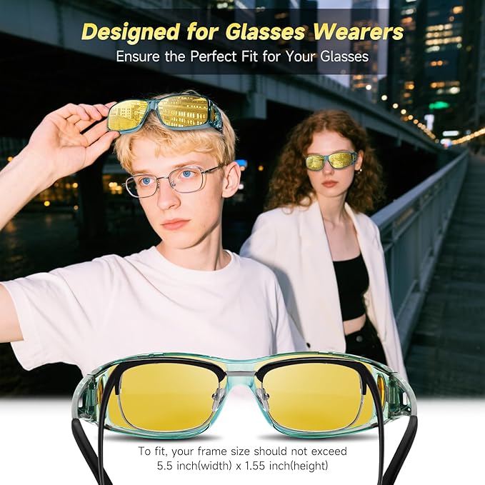 Night Driving Glasses Night Vision Glasses Fit Over Glasses Polarized Anti-Glare UV400 Gift for Men Women