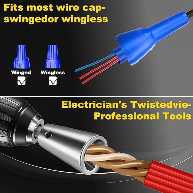 US Regulations Wire Stripping for Drill, Includ Wire Twisting Connector Kit, Professional Electrician Quickly Drill Wire Stripping Tools for 6/8/10/12/14 AWG