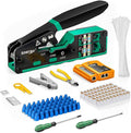 Ethernet crimping tool kit RJ45 crimp tool, Cat5 Cat6 Pass Through Crimping Tool for Network Cable Tester, Multiply Stripper, 50PCS Cat 6 Pass Through Connectors and Strain Relief Boots