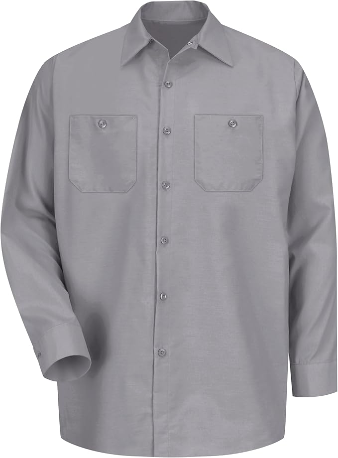 Red Kap Men's Long Sleeve Industrial Work Shirt | Moisture Wicking Button Up, Wrinkle Resistance Fights Fading & Stains