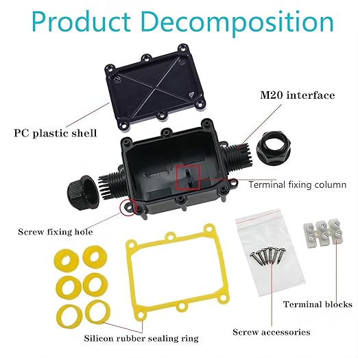 Waterproof IP68 Outdoor 2 Way Junction Box - Wire Range 4-15mm, Underground Electrical Box (1 Pack)