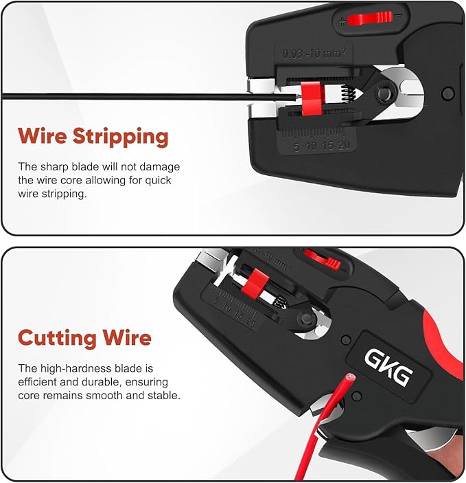 GKG Automatic Wire Stripper with Wire Cutter, 2 in 1 Adjustable Electrical Cable Wire Stripping Tool for 7-32AWG (0.03mm²-10mm²), Self Adjusting Wire Stripper for Professionals and DIY Enthusiasts