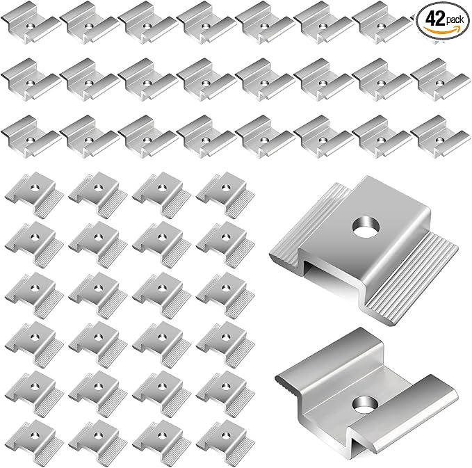 42 Pack Solar Panel Mid Clamps, Solar Panel Clamps Bulk, Solar Panel Bracket Aluminium Mounting Accessories for Solar Panel Mounting for Tin Roof, Flat Roof, Sheet Roof, Silver