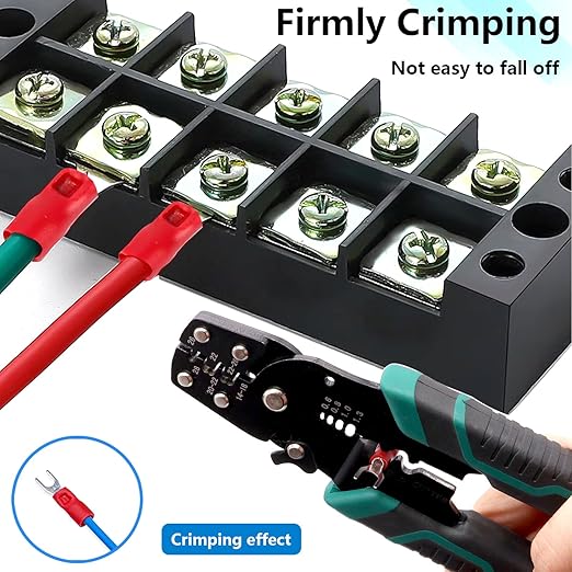 smseace 201pcs Crimping Tool with Fork Spade Connectors 12-Sizes(M3/M4/M5/M6) 22-10AWG Wire Fork Connectors U-Type Terminal Multifunction Wire Crimping Tool