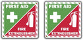 First Aid Fire Extinguisher Inside Vinyl Sticker Decal Emergency Safety Kit 5" x 5" Set of 2