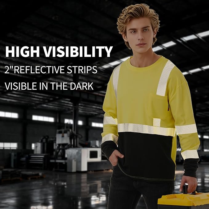 FR Shirts for Men 6 oz Hi Vis Fire Resistant Flame Resistant Long Sleeve Shirts High Visibility Cotton Welding Shirt CAT2