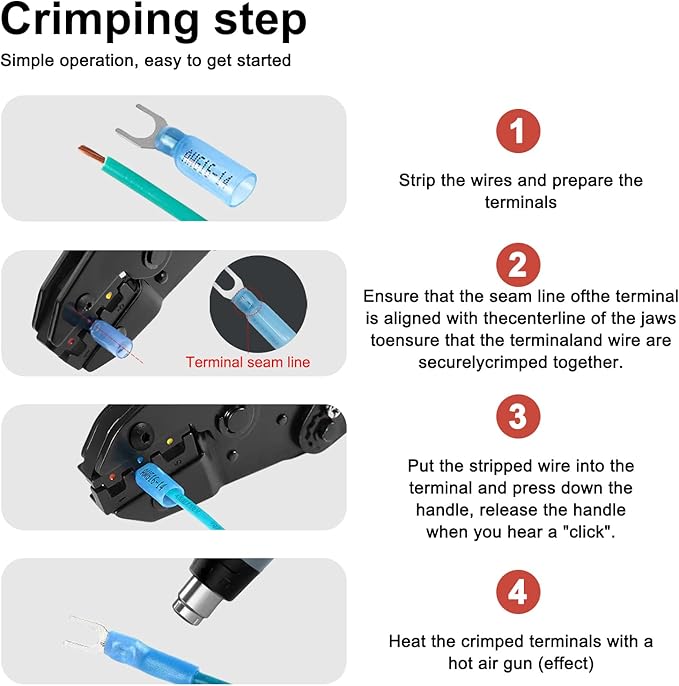 Crimping Tool For Heat Shrink Connectors- Perfect for Home, Boat and Automotive Wiring-Ratcheting Wire Crimpers,Works with AWG20-10 Waterproof Connectors