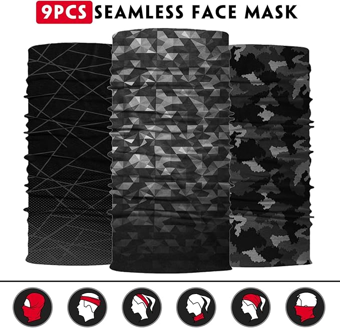 Venswell Neck Gaiter Face Mask Men Women,Seamless Bandana Rave Face Cover Scarf Mask,Balaclava,Headband, Head Wrap,Headwear