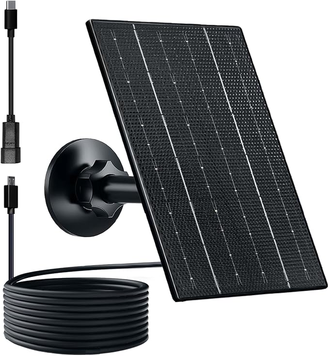 Zivif 4W Solar Panel for Security Cameras, 5V Solar Charger with Micro USB/USB-C Ports, IP65 Waterproof, 360° Adjustable Mount & 9.8ft Cable for Rechargeable Battery Cameras