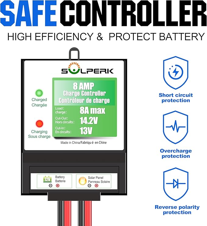 SOLPERK 10W Solar Panel，12V Solar Panel Charger Kit+8A Controller，Suitable for Automotive, Motorcycle, Boat, ATV, Marine, RV, Trailer, Powersports, Snowmobile etc. Various 12V Batteries. (10W Solar)