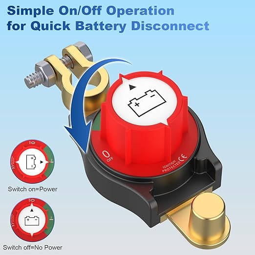 Top Post Battery Disconnect Switch, Car Battery Disconnect Switch, 3rd Gen Battery Kill Switch for Car Truck Boat RV, Heavy Duty, 12V/300A, Negative On/Off