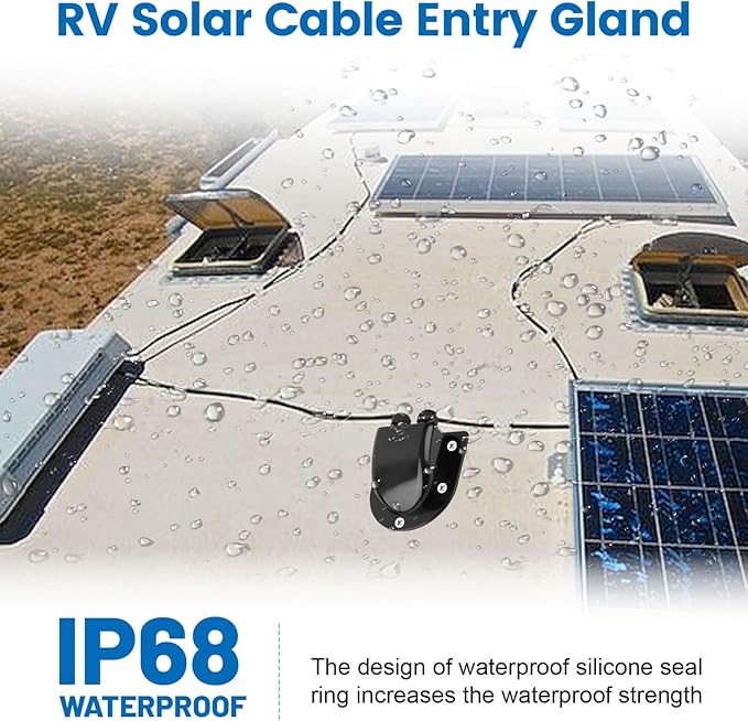 QCG Waterproof ABS Solar Cable Entry Gland, Black Solar Double Cable Entry Gland Housing for All Cable Types 2mm² to 6mm² for Solar Panels of RV, Campervan, Boat, and Roof (2 Pcs)