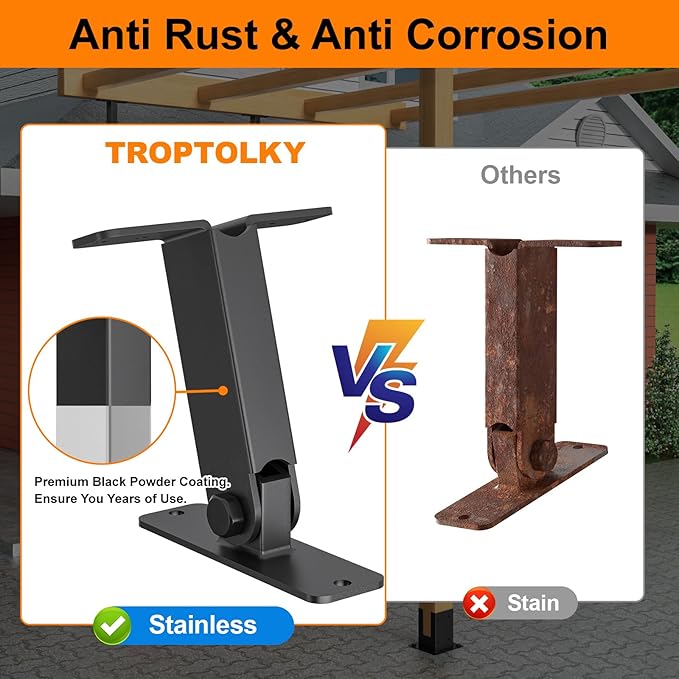 Heavy Duty Roof Riser Brackets Kit, TROPTOLKY Adjustable Angle Pergola Brackets, Black Metal Roof Riser Beam Bracket for Roof Pergola Gazebo Patio Cover (1 Pack)