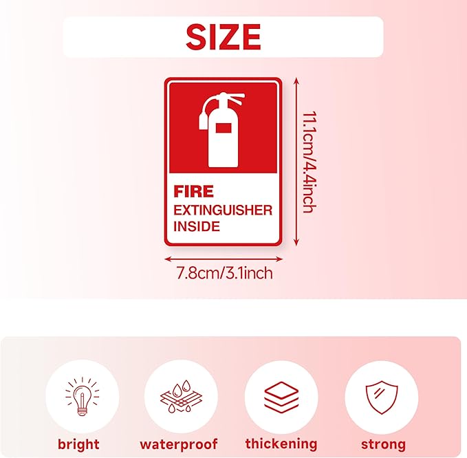 2 PCS Fire Extinguisher Inside Sign Stickers,Self Adhesive Vinyl Safety Label Waterproof, Fade and Scratch Resistant, Suitable for Indoor and Outdoor,Red on White