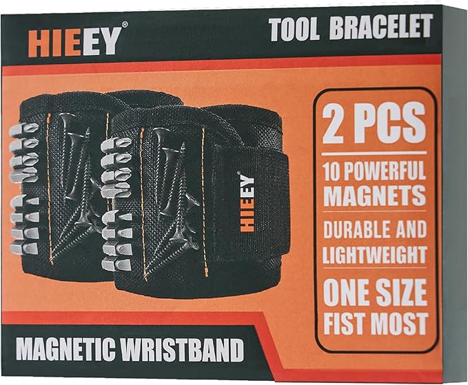 HIEEY 2 Pieces Magnetic Wristband for Holding Screws, Gifts for Men, Tool Belt Magnetic Wristband for Holding Screws, Cool Gadgets Christmas Gifts for Him Men Women Husband (Gift Box)