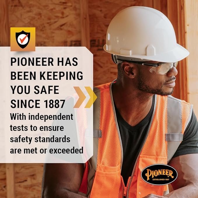 Pioneer Hi Vis Safety Vest for Men & Women - Reflective Cooling Mesh - 8 Pockets - Class 2 - Construction, Traffic, Security