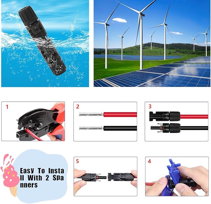 Solar Crimper Tool Kit 51 PCS Solar Tools - a Crimper, 12 Pairs Solar Connectors and 2 Spanners for Solar Panel PV Cable Assembly and Installation