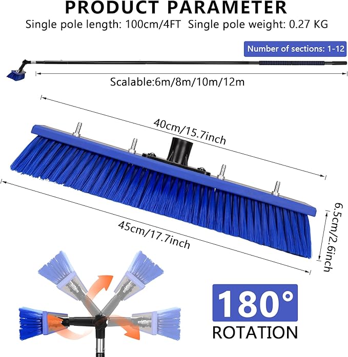 Solar Panel Window Cleaning Brush and Pole, 26FT Adjustable Window Cleaner Brush & Water Fed Pole Kit, Solar Panel Cleaning System Window Washing Equipment Tool