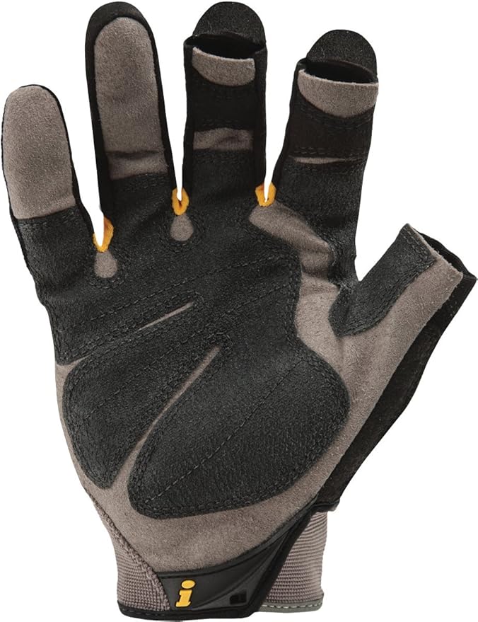Ironclad Framer; Carpenter Work Gloves, Open Finger Dexterity, Performance Fit, Durable, Machine Washable, (1 Pair), FUG-02-S,Grey/Black