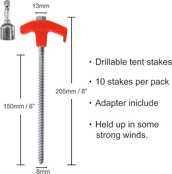 ABCCANOPY Tent Stakes Drillable Garden Shed Stakes, Bonus Adapter, tie-Downs, Orange