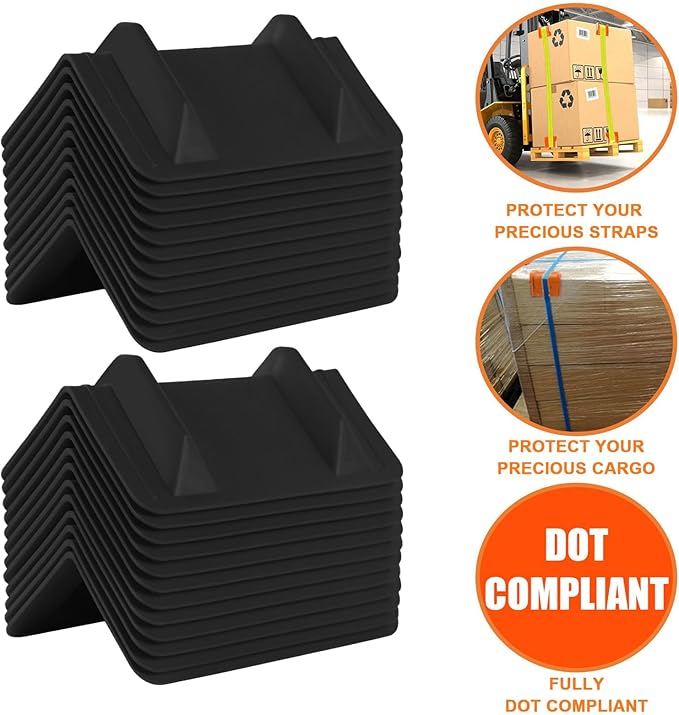 24 Pack Flatbed Edge Corner Protector for Cargo Shipping, Plastic Ratchet Strap Protectors for Tie Downs, Corner Guards for Straps Black