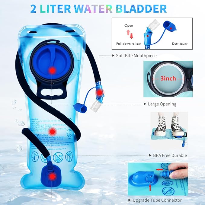 Hydration Pack, Hydration Backpack with 2L Hydration Bladder, Festival Essential Water Backpack, Lightweight Hydration Bag Hydropack Hydro for Running, Biking, Music Festival Gear, Rave