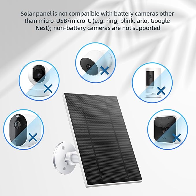 5W Solar Panel for Security Camera, Solar Panel with Micro USB & USB-C Port for DC 5V Outdoor Rechargeable Battery Camera, IP65 Waterproof, 360° Adjustable Security Mount, 9.8ft Cable(White 3PC)