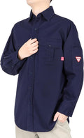 TICOMELA Men’s Mid-Weight FR Welding Shirt, 7.5oz 100% Cotton NFPA 2112 CAT2 – Flame-Resistant Button-Down Work Shirt