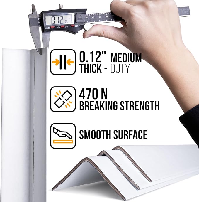 24" x 2" x 2" Reinforced Cardboard Edge Protectors, White (Pack of 48) – 0.12" Thick Medium-Duty Cardboard Corner Protectors for Shipping – American Quality V-Board Pallet Edge Protectors