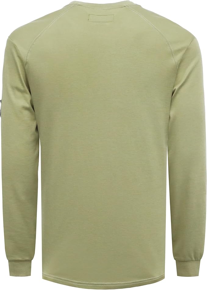 BOCOMAL Men's FR Henley Shirt Flame Resistant 5.5oz Cotton Long Sleeve Workwear UL NFPA2112 CAT2 Welding Tee