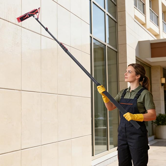 Water Fed Pole Kit, 24ft Length Water Fed Brush, Water Fed Cleaning System, Aluminum Alloy Outdoor Window Cleaner w/27ft Hose, Cleaning and Washing Tool for Window Glass, Solar Panel, Ceiling