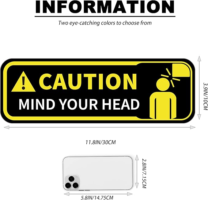 Watch Your Head Sign Stickers, Self Adhesive Vinyl Caution Mind Your Head Safety Signs Decals for Stairs Basement and Factory UV Protected Fade Resistant