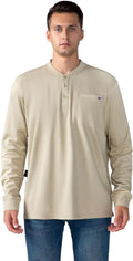 FR Henley Shirts for Men Flame Resistant Lightweight Welding 6.5oz 100% Cotton CAT2 Long Sleeve Fire Retardant FRC Clothing